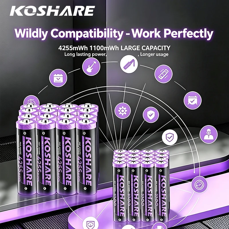 KOSHARE Rechargeable Batteries AA AAA 1.5V 4255mWh 1100mWh High Capacity Long-Lasting Lithium Battery For Outdoor Garden Lights
