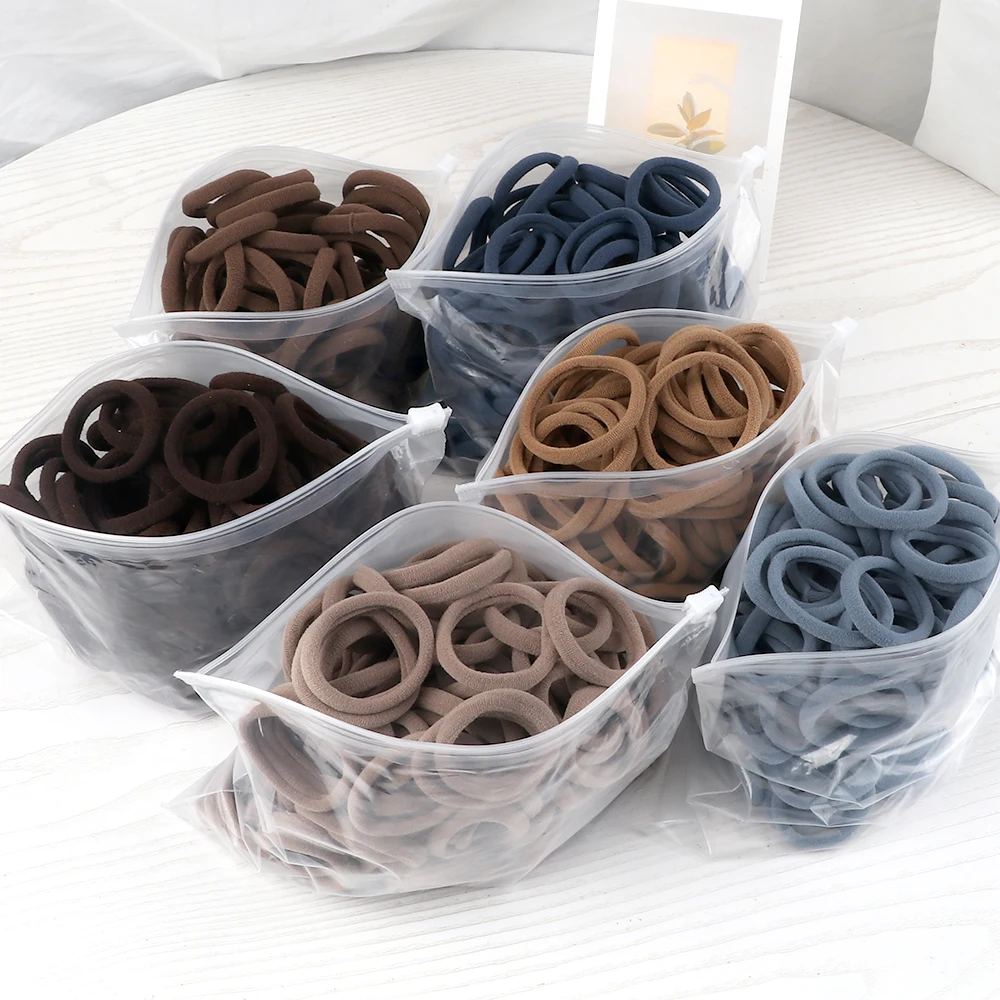 20-100 Pcs Black Gray Large Hair Bands for Women Seamless Ponytail Fashion Pure Colorful Elastics Hair Ring Girls Hair Accessory