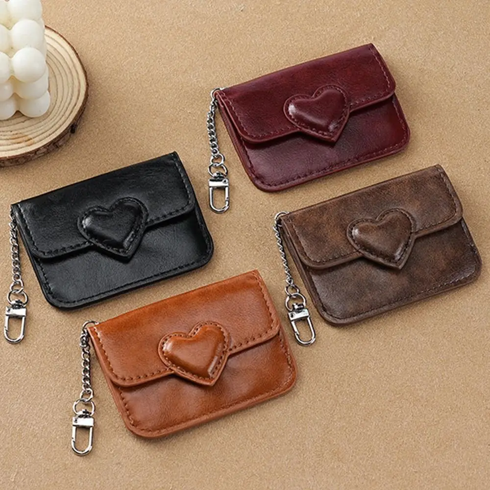 Fashion PU Leather Mini Card Wallet Heart Shaped Multi-card Coin Purse Cash Coin Bag Women Men