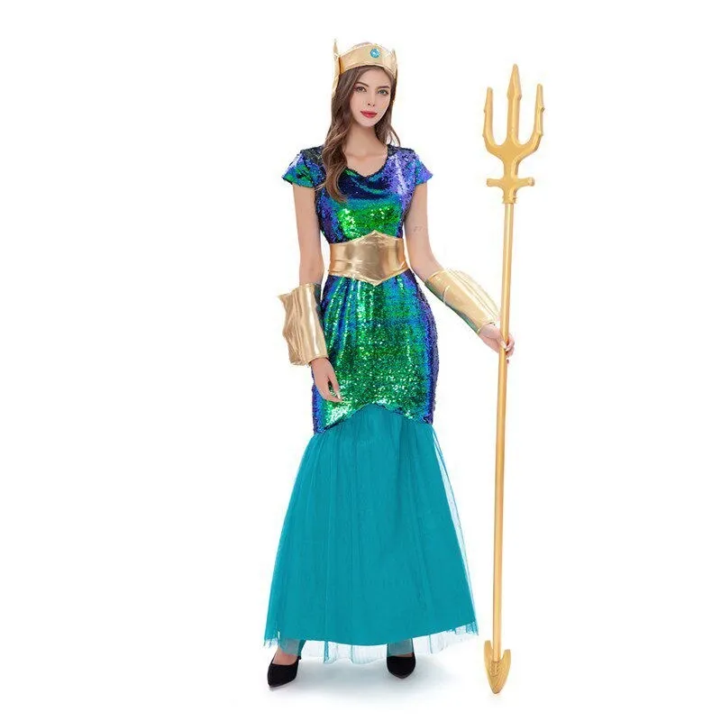 

Halloween New Style Mermaid Couple Sea King Queen Pharaoh Performance Clothes Queen King War God Outfit Ancient Egyptian Theme