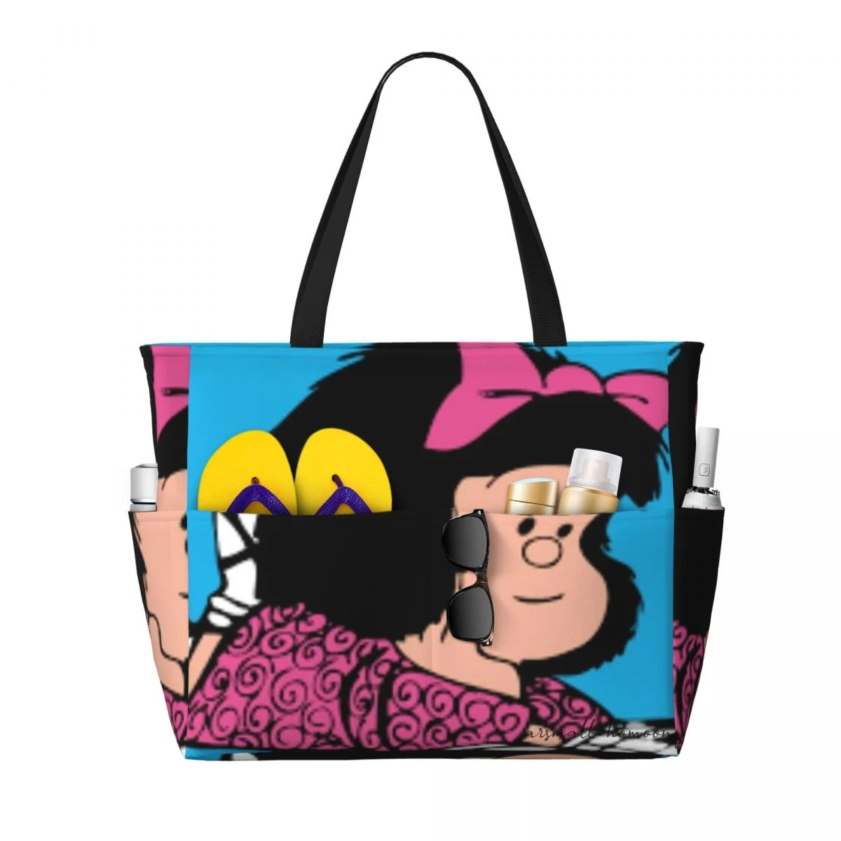 Mafalda-Bolso grande de viaje para mujer, bolsa de playa de arena con cremallera y bolsillos a prueba, para vacaciones, gimnasio y viajes