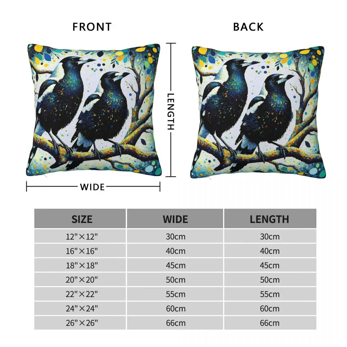Australian Magpies Square Pillowcase Polyester Linen Velvet Printed Zip Decor Pillow Case Sofa Seater Cushion Cover