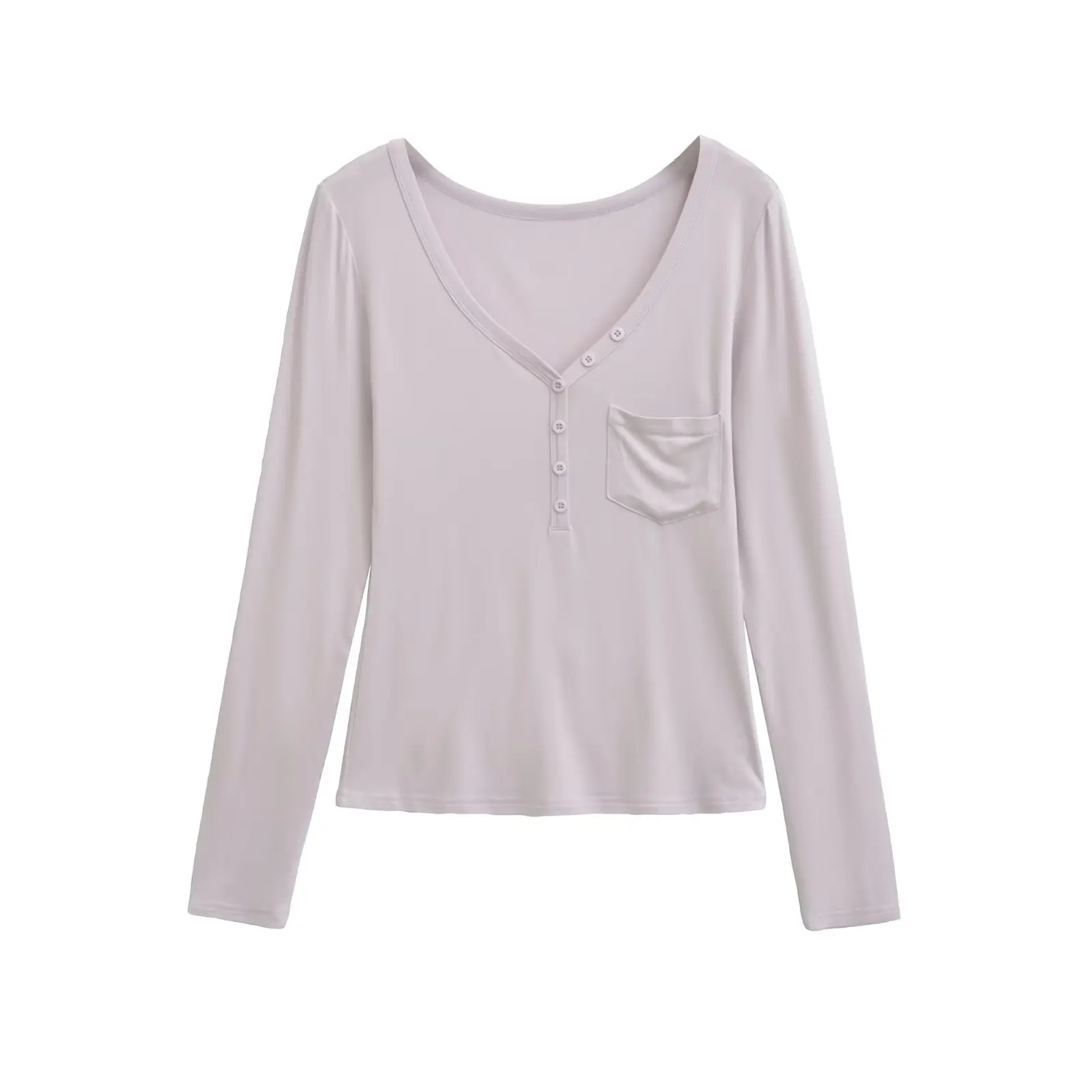 

Женская футболка на пуговицах Slim Fit Long Sve V-Ne, цветной базовый слой, универсальная повседневная одежда на осень