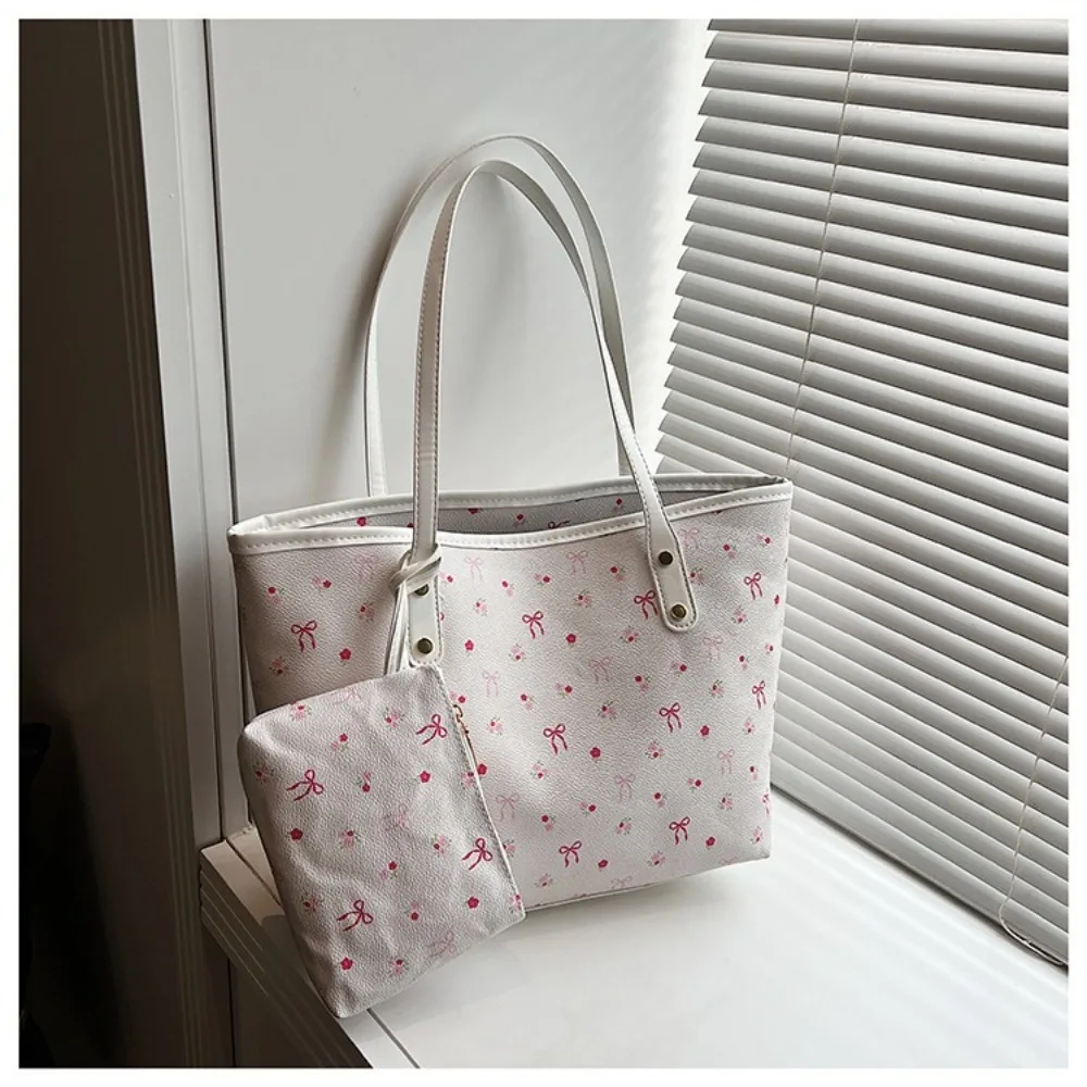 Zipper Closure Large Capacity Tote Handbag Bow Design Soft Material Shoulder Purse Simple Design Trendy Style Armpit Purse