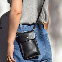 AETOO-bolso para teléfono móvil, bandolera femenina de cuero con capa para la cabeza, de cuero de vaca, para llaves de un solo hombro, vertical, novedad