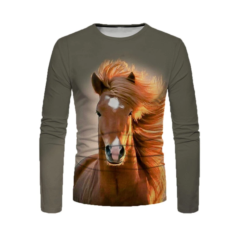 New Fashion Animal Horse Graphic T Shirt For Men 3D Printed Long Sleeve T-shirts Spring And Autumn Casual Harajuku Y2k Tees Tops