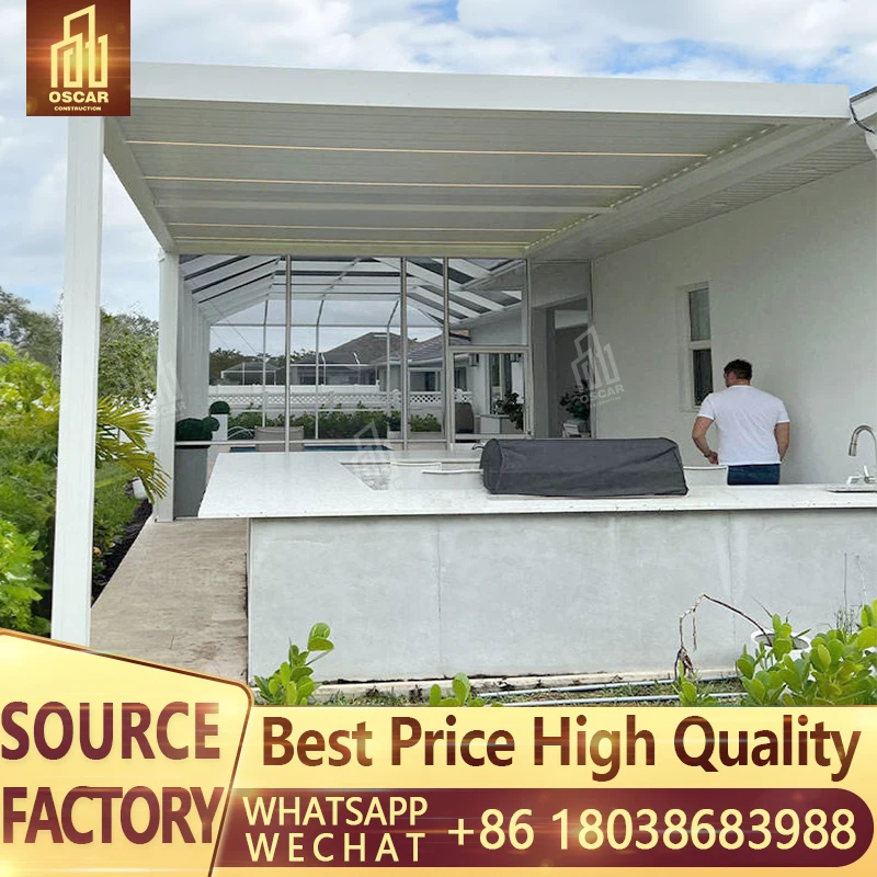 Modern New Design Automatic Aluminum Louvred Roof Gazebos Pergola With Led Light Aluminium Pergola Outdoor Pergola