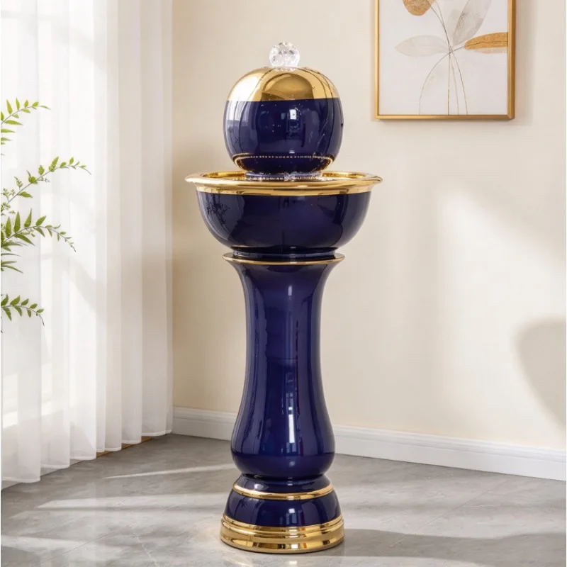 Ceramic Water Fountain Ornament Floor Standing Circulating Water Feature For Living Room Office Indoor Courtyard Landscape Decor