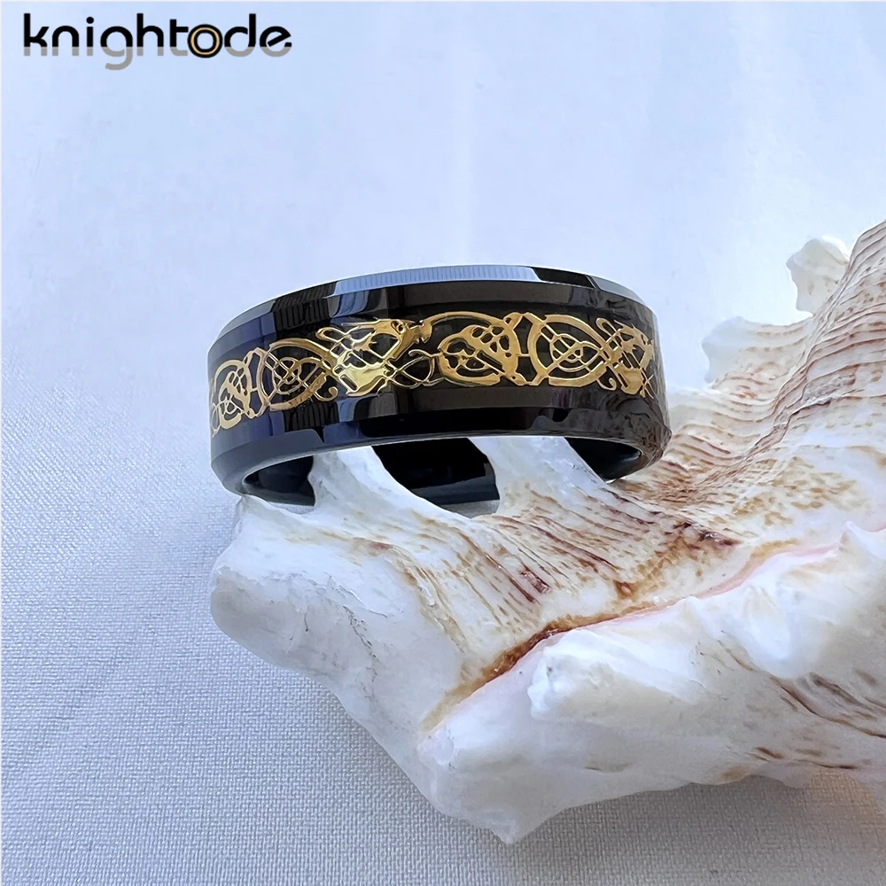 8mm Celtics Loong Inlay Fashion Tungsten Carbide Ring Men's Jewelry view 6