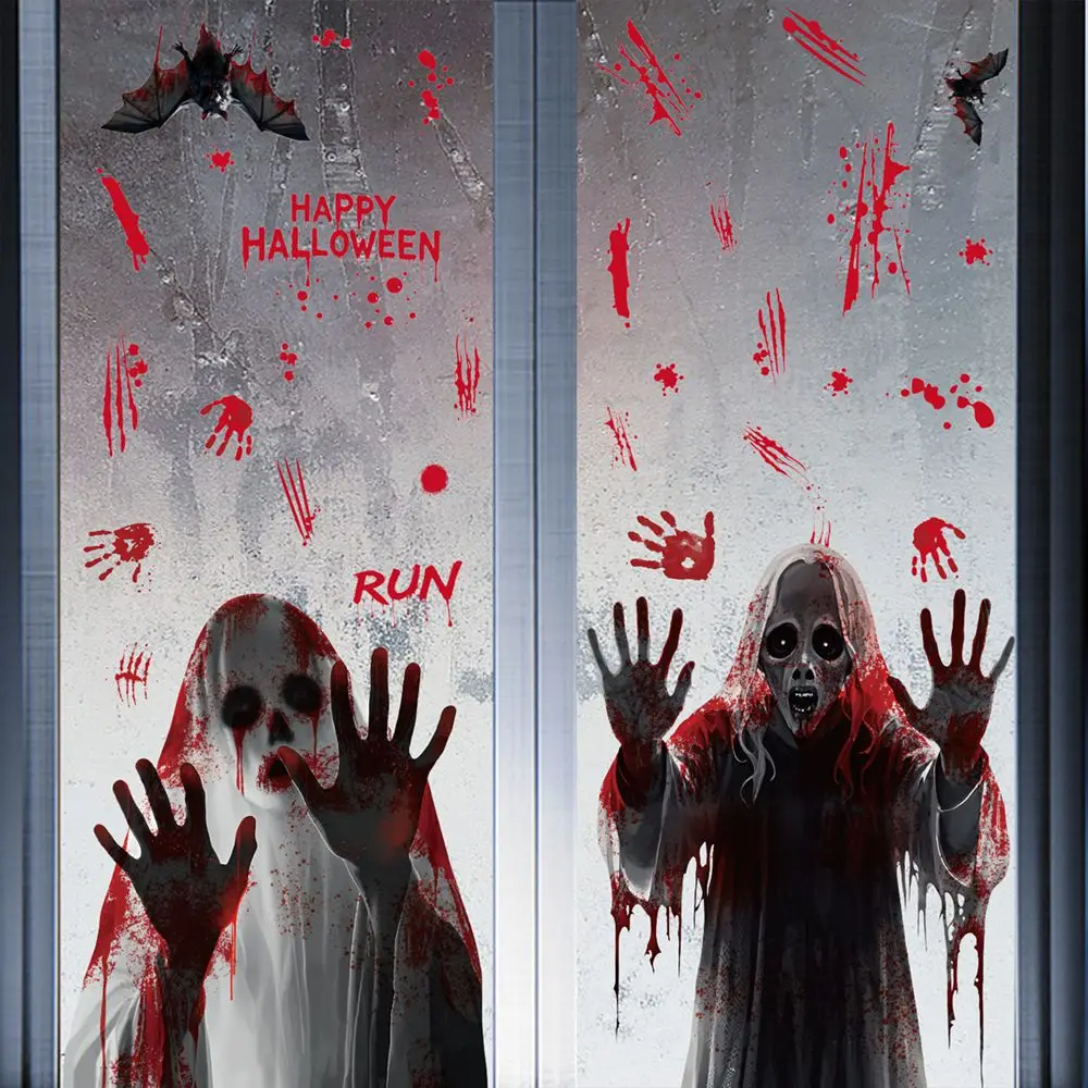 Halloween Window Stickers Ghost And Reaper Monster Glass Door Decals Spooky Halloween Decoration