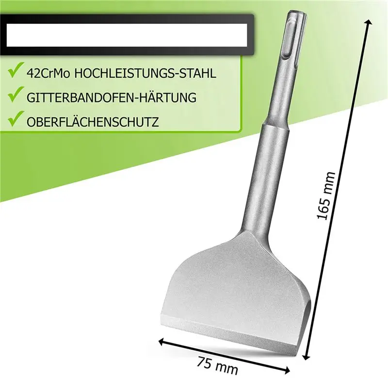 ABUL-2X Tile Chisel SDS Plus Chisel- 165X75mm Wide For Hammer, Flat Chisel Angled, 42Crmo Special Steel, Durable, Sharp