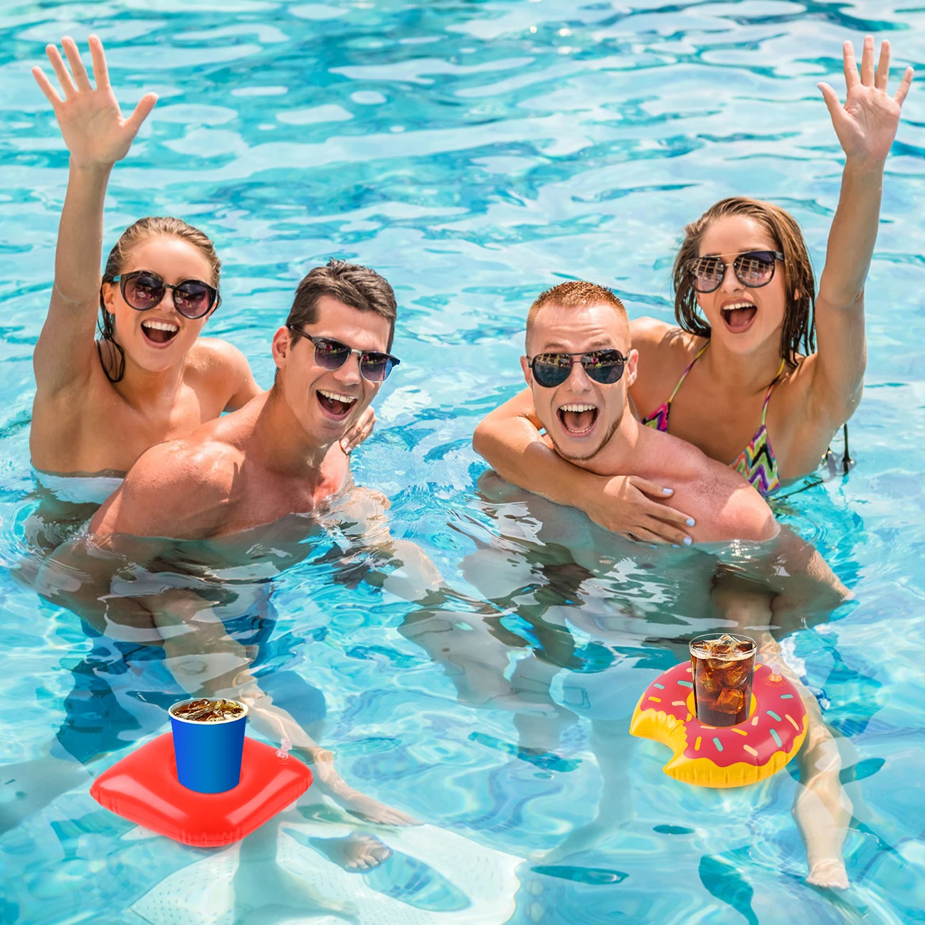 5/10PCS Inflatable Cup Holder Set Tray, Inflatable Swimming Pool Drink Holder Floating Coaster, Summer Swimming Pool Party.