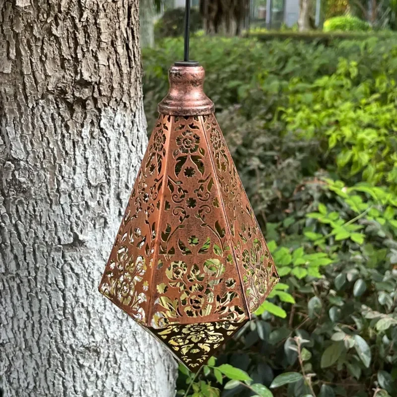 Solar Lighting Vintage Light with Handle Warm White Garden Light Metal Diamond Shape Light Wrought Iron