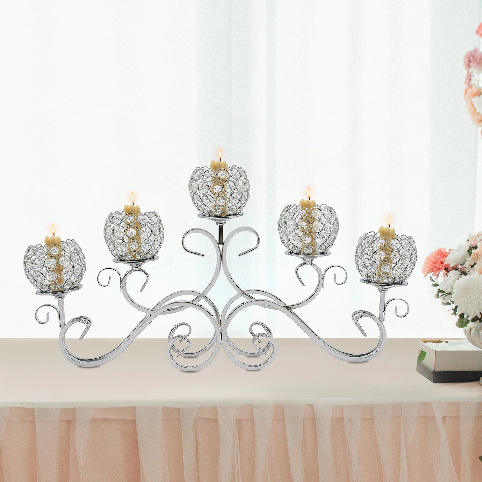 5 حوامل شموع كريستالية بأذرع، حامل شموع كريستالية، حامل شموع