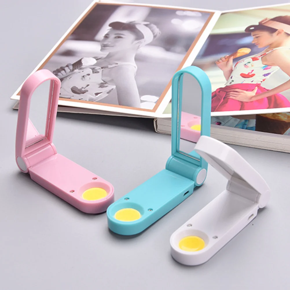 Portable Foldable Makeup Mirror Lamp USB Chargeable White Travel Light Makeup Mirror with LED Light for Night Reading