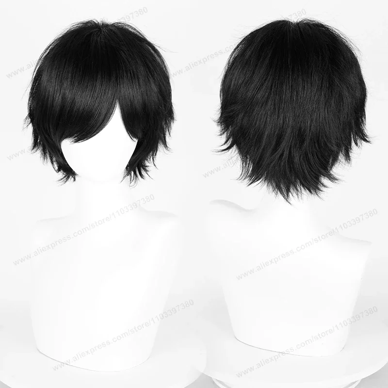 Peruka cosplay anime 30 cm krótka prosta czarno-biało-zielono-brązowo-fioletowo-niebiesko-szaro-czerwono-złota męska damska odporna na ciepło syntetyczna