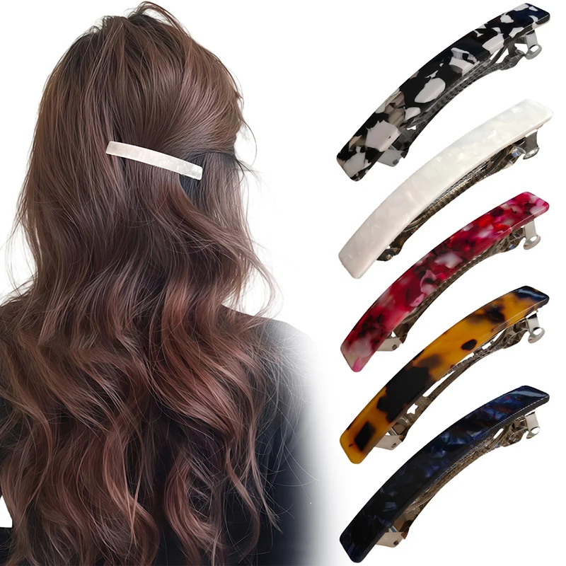 

1Pc Acetate Rainbow Color Alloy Metal Hair Barrette Spring Clips Hairpins Hair Claw Clips Non-Slip Hair Clamps Grab For Women