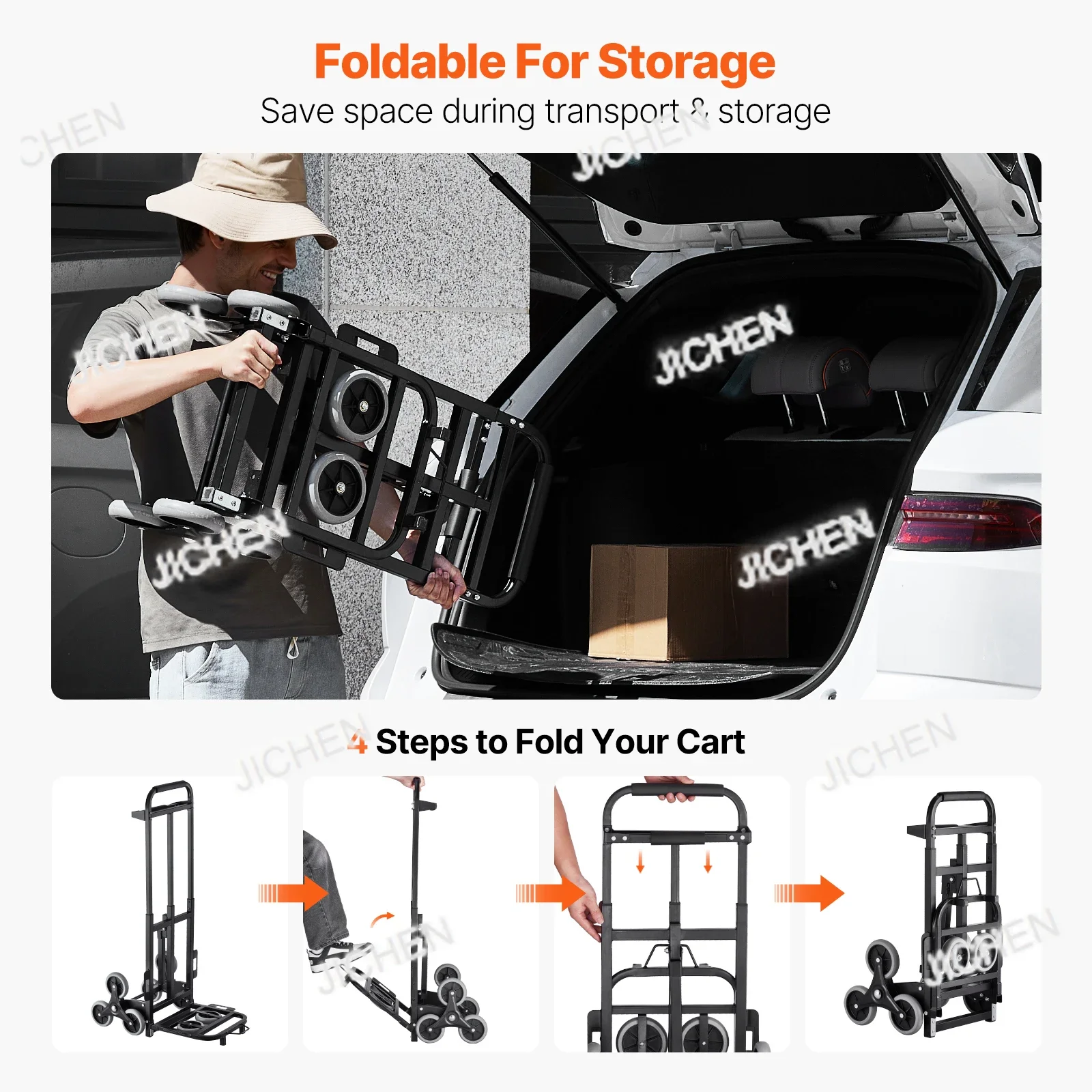 عربة تسلق الدرج HS 460 رطل قابلة للطي شاحنة يدوية دوللي مع مقبض 6 عجلات وحبال مرنة للتسوق مستودع متحرك #6