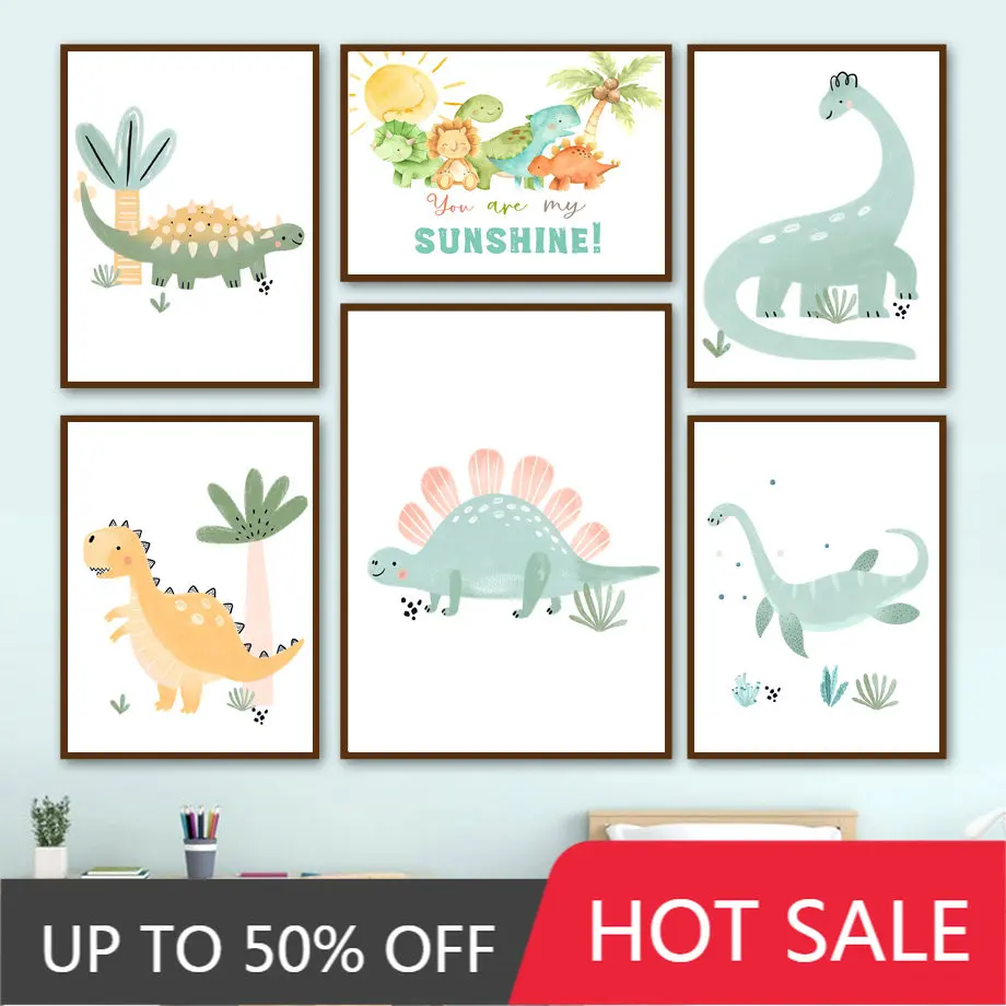 

Dinosaur Triceratops T-rex Alphabet Nursery Wall Art Canvas Painting Nordic Posters And Prints Wall Pictures Child Room Decor