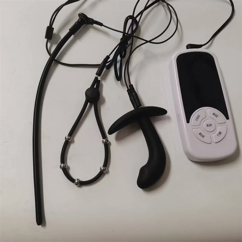 Horse Eye Stick Urethral Sounding Dilator Electric Shock Silicone Penis Rings Cock Cage Anal Plug Sex Toys for Men Masturbation view 4