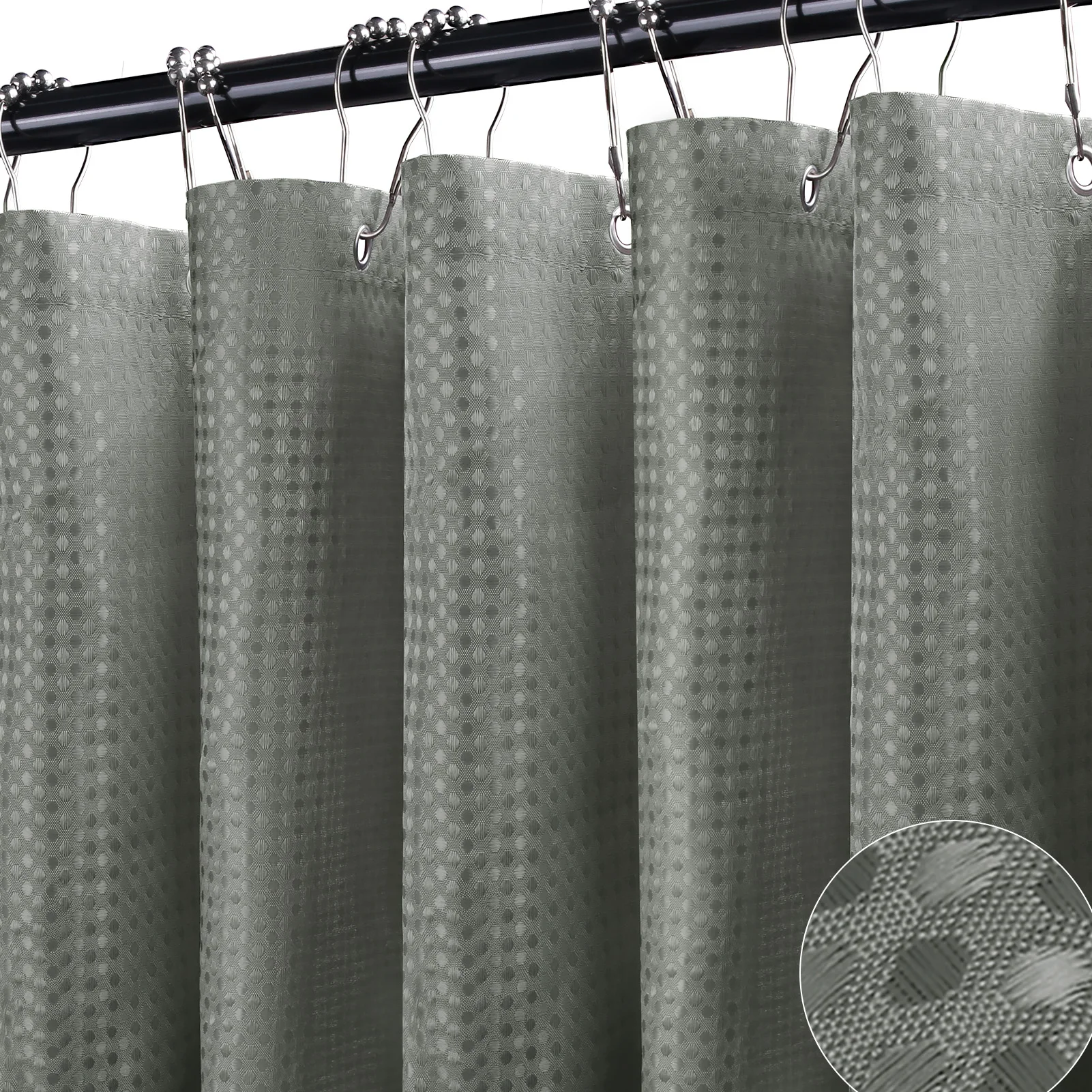 Shower Curtain Liner - ワッフルシャワーカーテン 180x180cm 防水ポリエステル生地 12個の防錆グロメット 重みのある裾 バスタブと浴室に適合