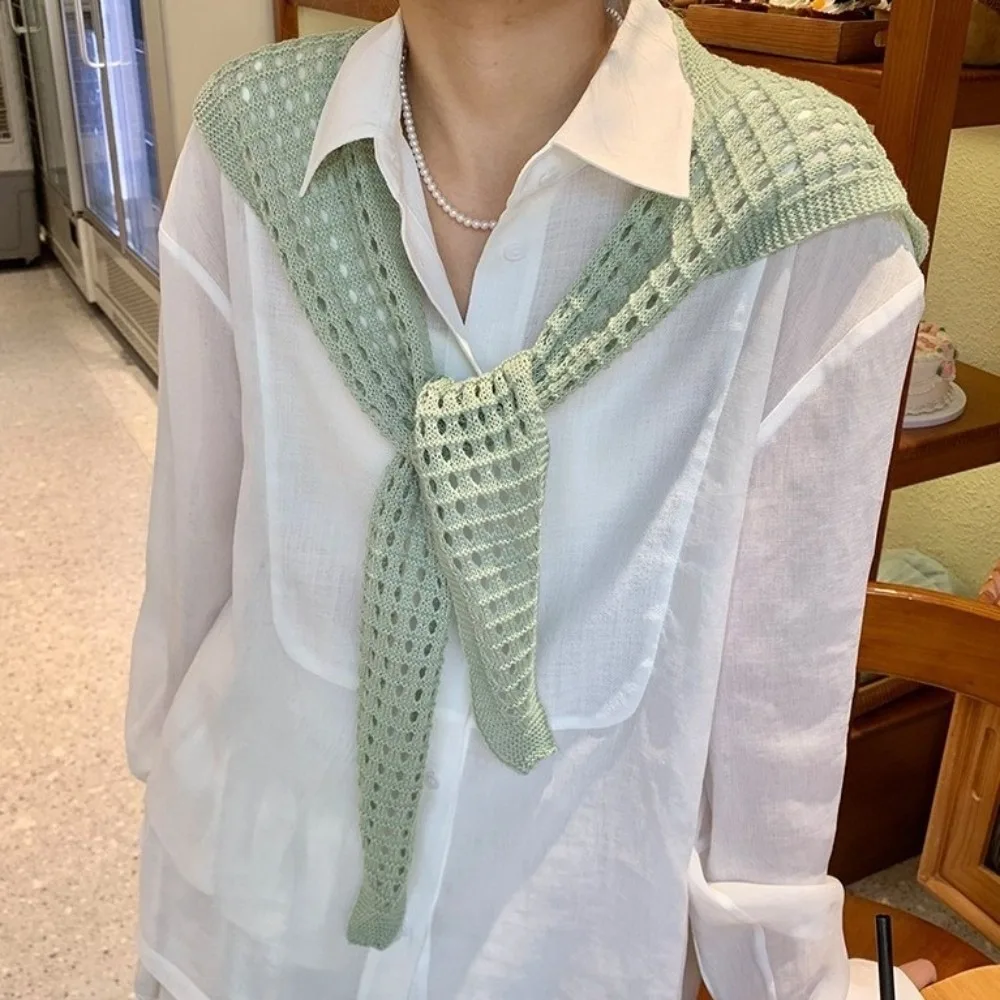 

All-match White Knitted Shawl Cape Wraps Fake Collar Clothes Decoration Scarf Accessories Hip Scarf Daily