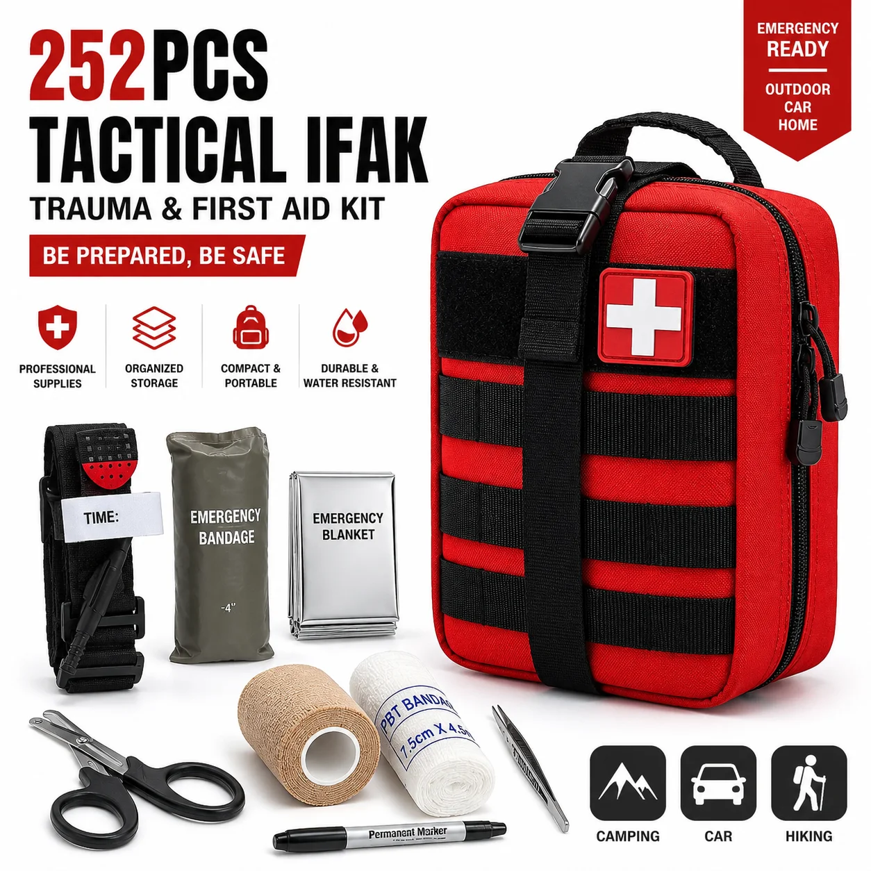 252PCS Tactical IFAK Trauma Kit MOLLE Emergency Medical Pouch Outdoor Camping Hiking Car First Aid Bag