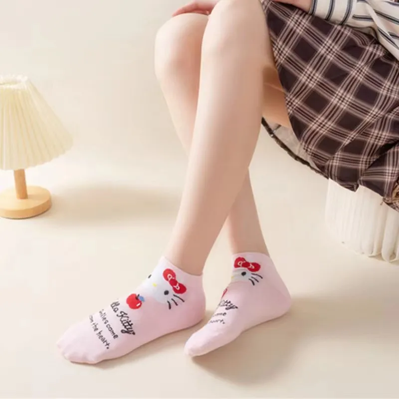 헬로 키티 쿠로미 양말 한 켤레 만화 애니메이션 귀여운 트렌디 보트 양말 여성/어린이용