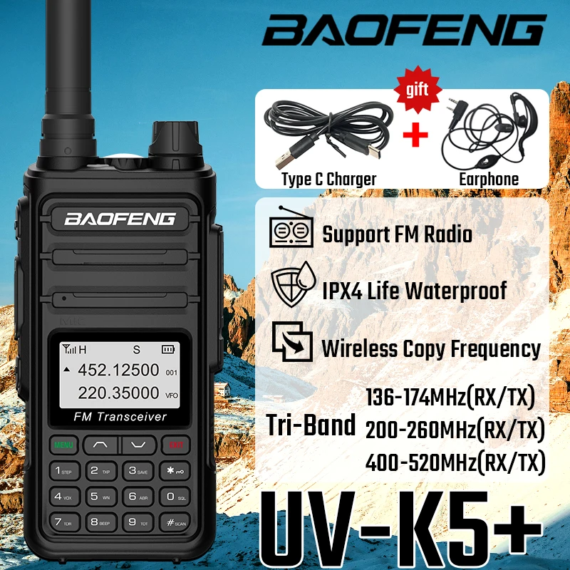 BAOFENG UVK5 Walkie Talkie Long Distance Radio FM Professional Outdoor Station Handheld HF Transceiver Two Way Ham Radios BF-K5+