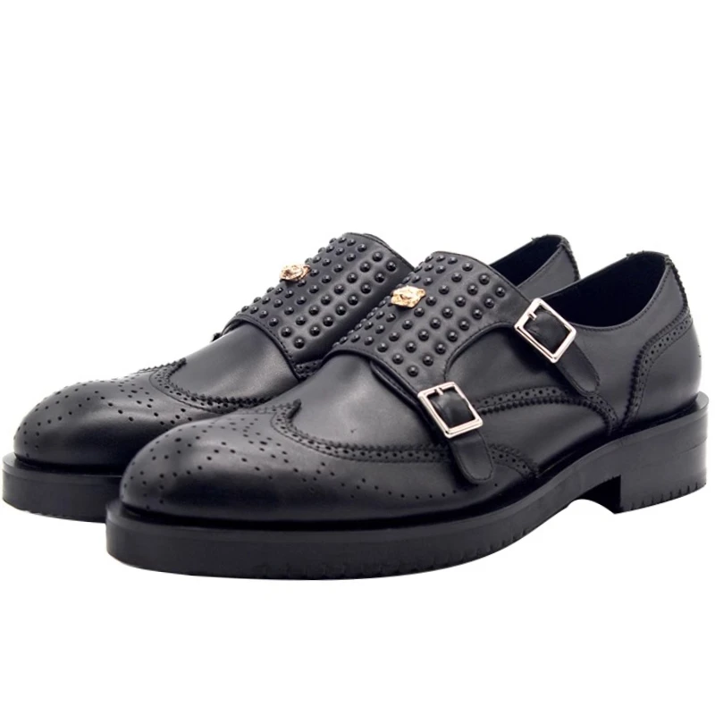 

Мужские модельные туфли ручной работы с заклепками в европейском/американском стиле, туфли-оксфорды, деловые туфли дерби из коровьей кожи высшего качества для мужчин