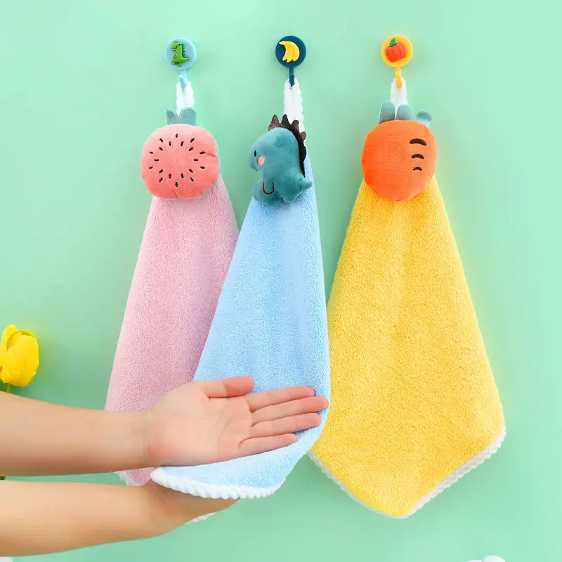 Coral Fleece Hangable Thicken Towel CartoonTowel Cute Absorbent Hand Towels Cleaning Cloth Rag Handkerchief