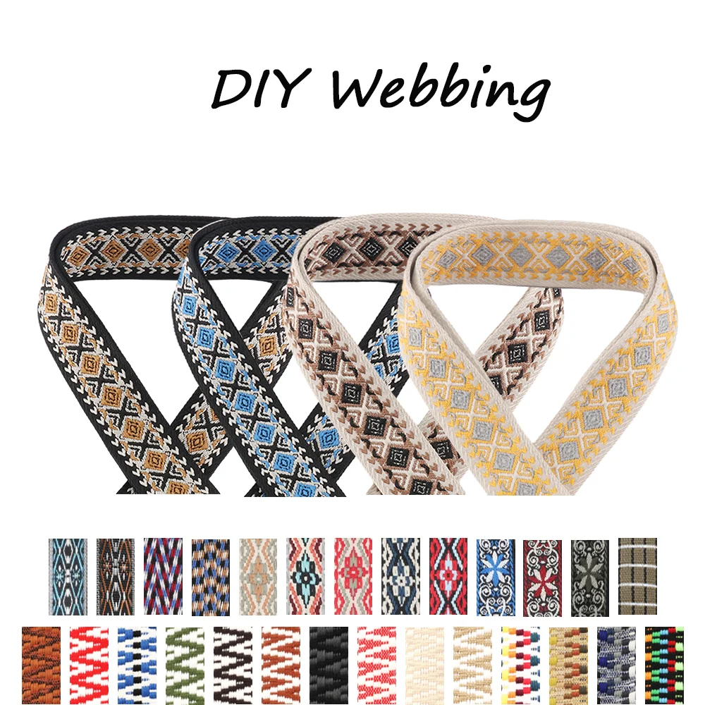 38mm 5/10/20/50yards Jacquard Webbing High-density Fabric Exquisite Embroidery Ethnic Bag Replacement Belt Sewing DIY Carfts