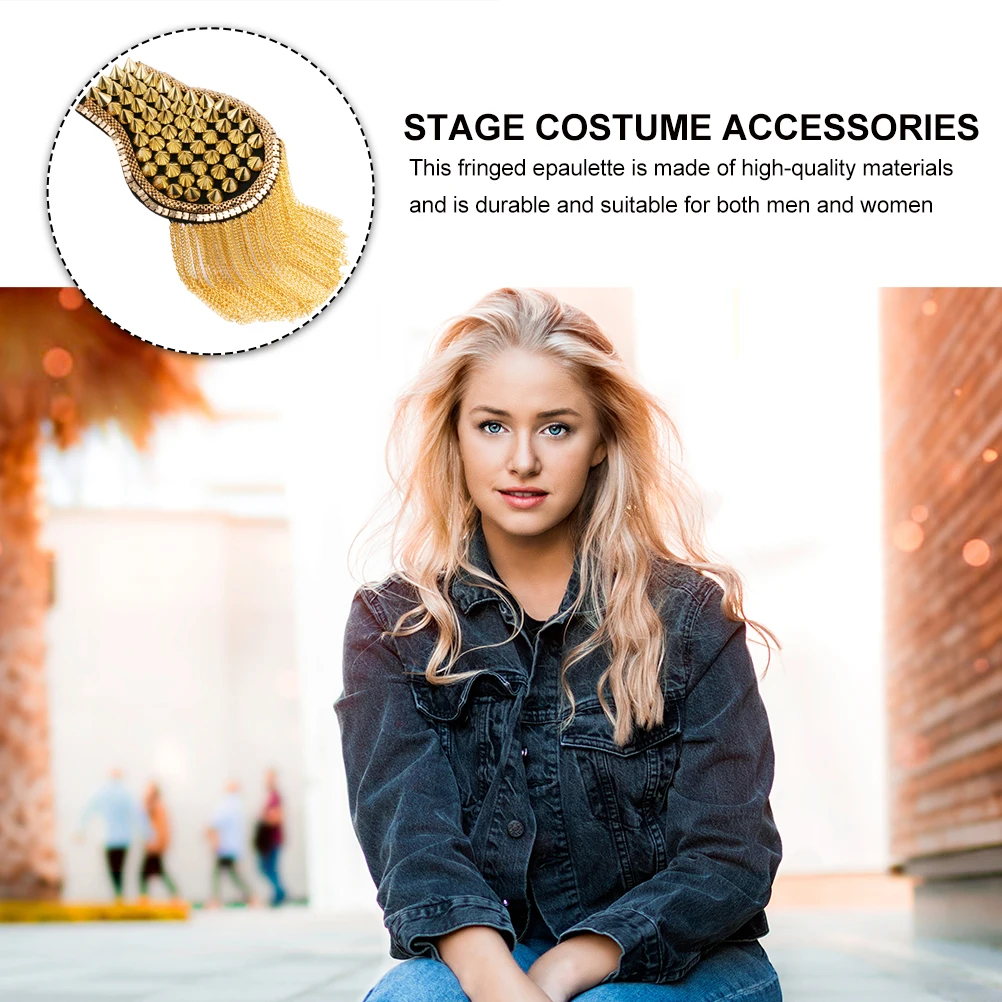 

1 Pair Fringed Epaulet Shoulder Accessories Costume Suit Badge Tassel Riveted Epaulett Lightweight Durable Simple Design Pin