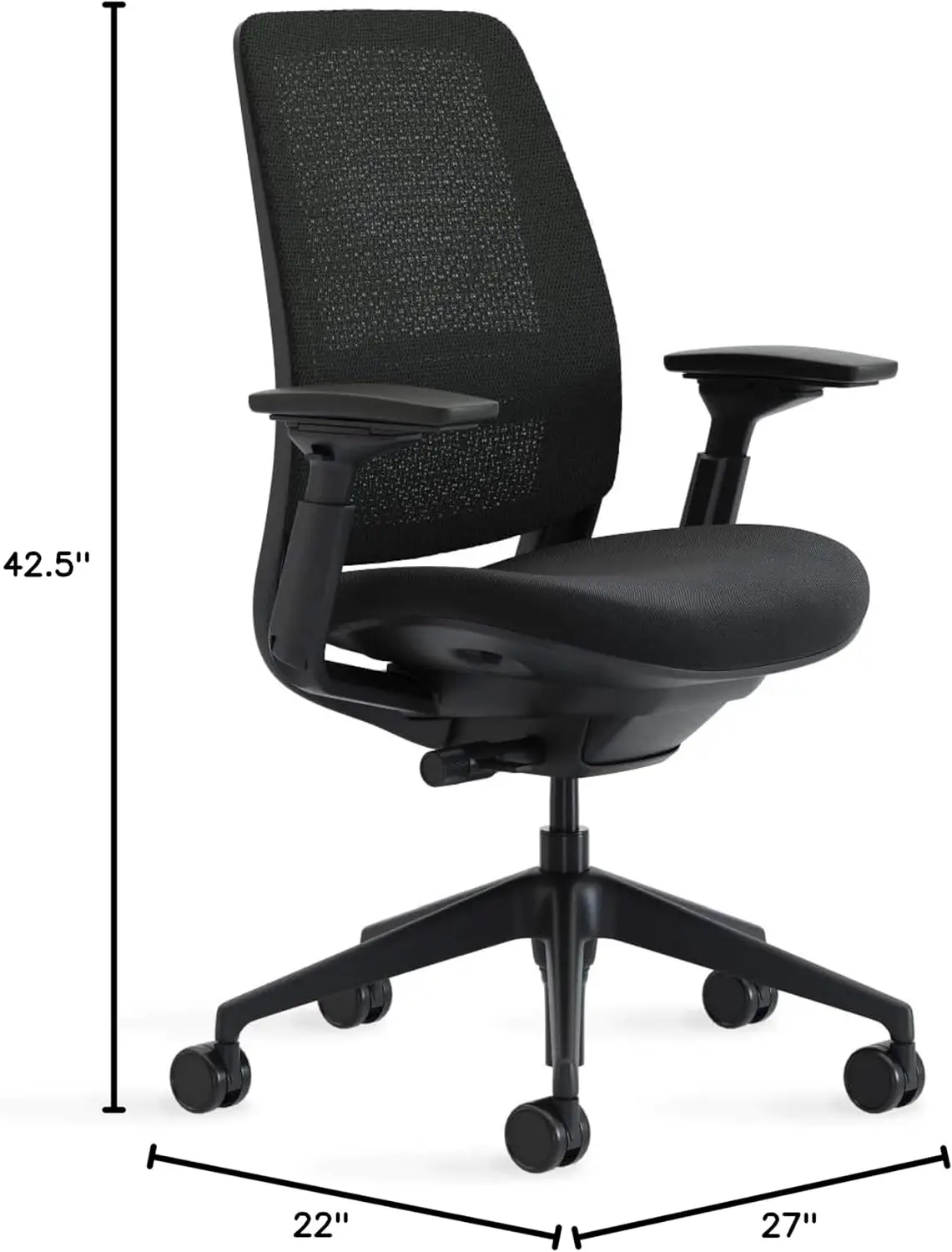 Office Chair - Ergonomic Work Chair with Wheels for Carpet - with Back Support, Weight-Activated Adjustment & Arm Support