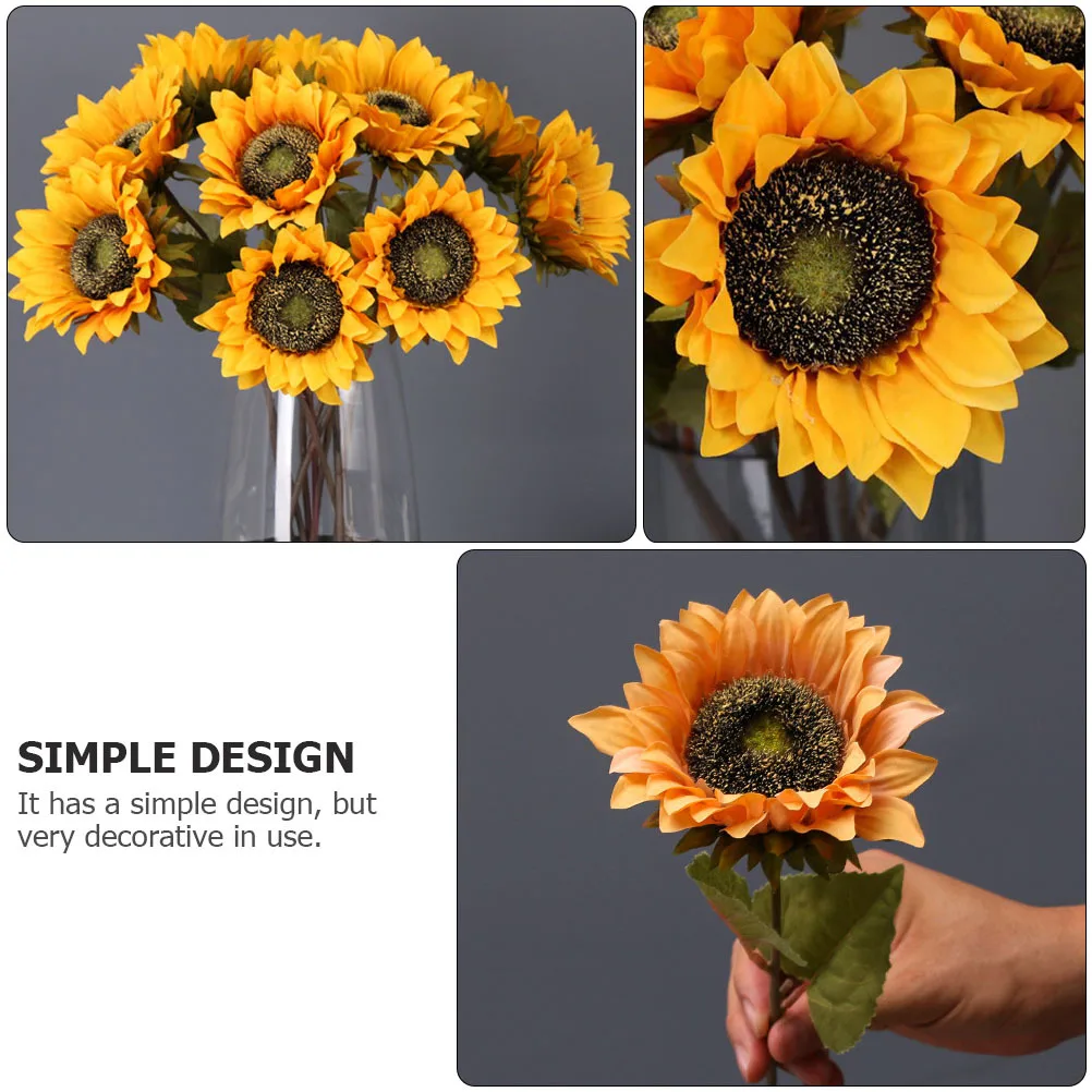 

5Pcs Artificial Sunflower Simulation Sunflower Retro Yellow Wedding Decor Photography Prop Flower Decoration Flower Adornment