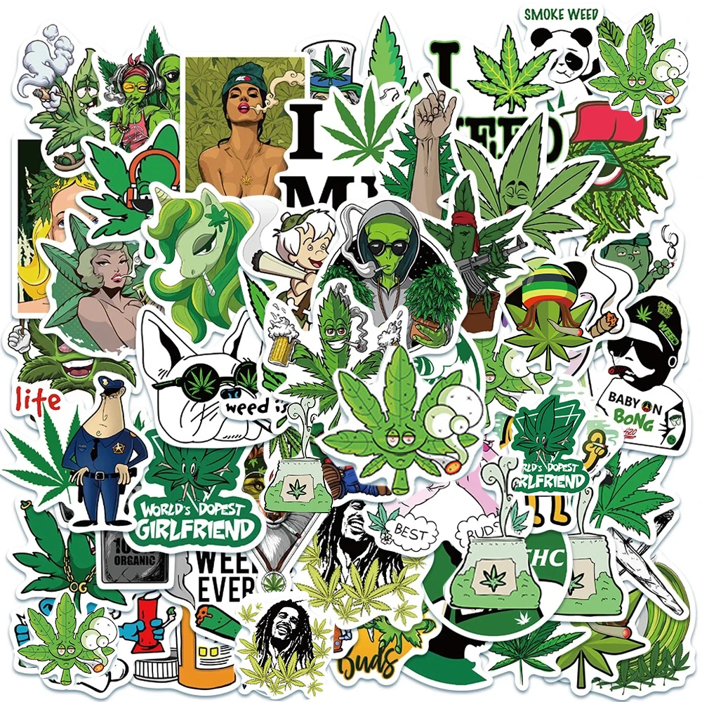 10/30/50pcs Leaves Weed Smoking Cartoon Stickers Funny Characters Graffiti Decals Motorcycle Phone Guitar Car Sticker Wholesale - view 2