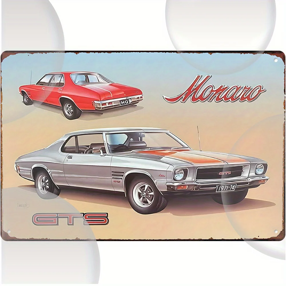 1972 Monaro GTS 455 Vintage Metal Tin Sign -  Retro Australian Muscle Car Wall Art with Vibrant Red & Orange Design, Durable Gar