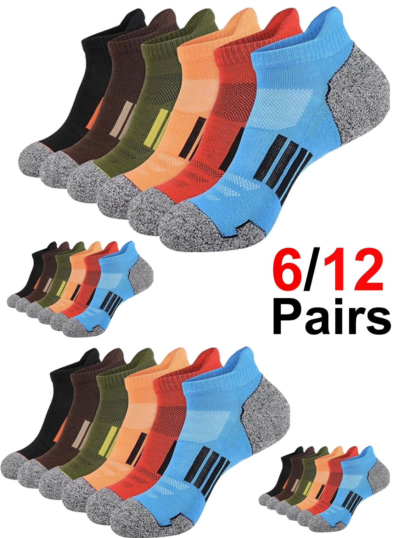 

6/12 Pairs Thin Mesh Men's Sports Socks - Sweat Absorbing Breathable Casual Comfortable Non-Slip Wear-Resistant Sports Footwear