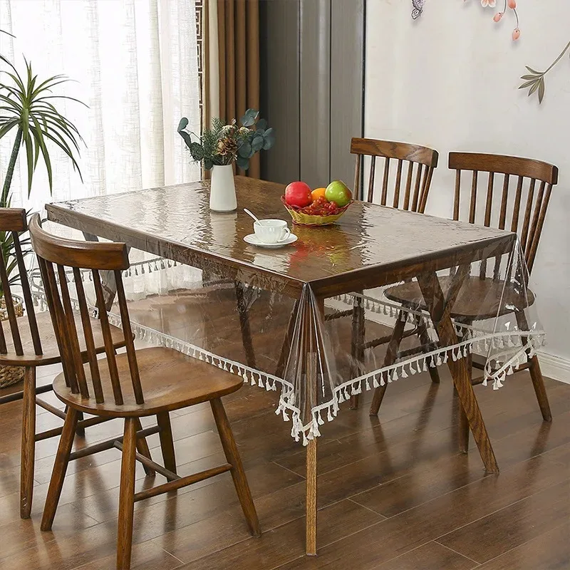 1pc Practical PVC Tablecloth Oil Proof European Style Desk Mat Transparent Rectangular/Square Table Runner Coffee Table ﻿