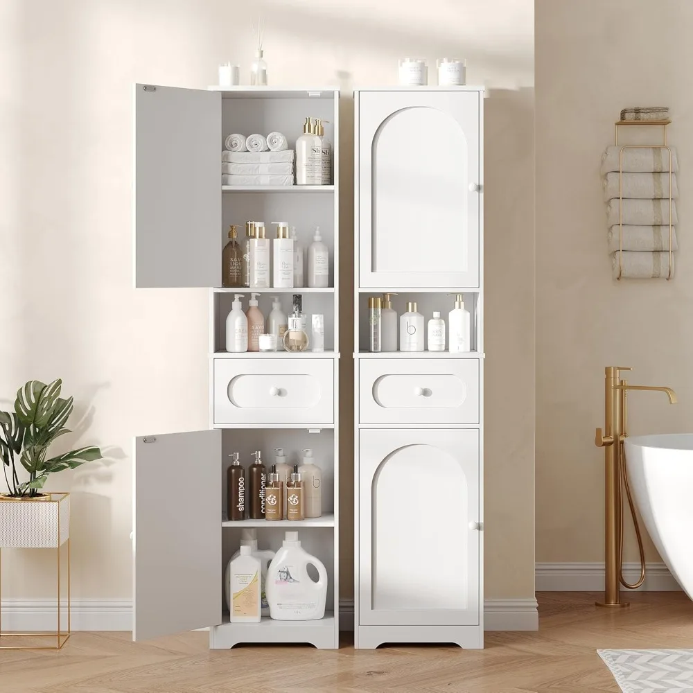 

65" Tall Bathroom Storage Cabinet, Narrow Storage Cabinet with 2 Doors and Drawer, Bathroom Organizers with Adjustable Shelves