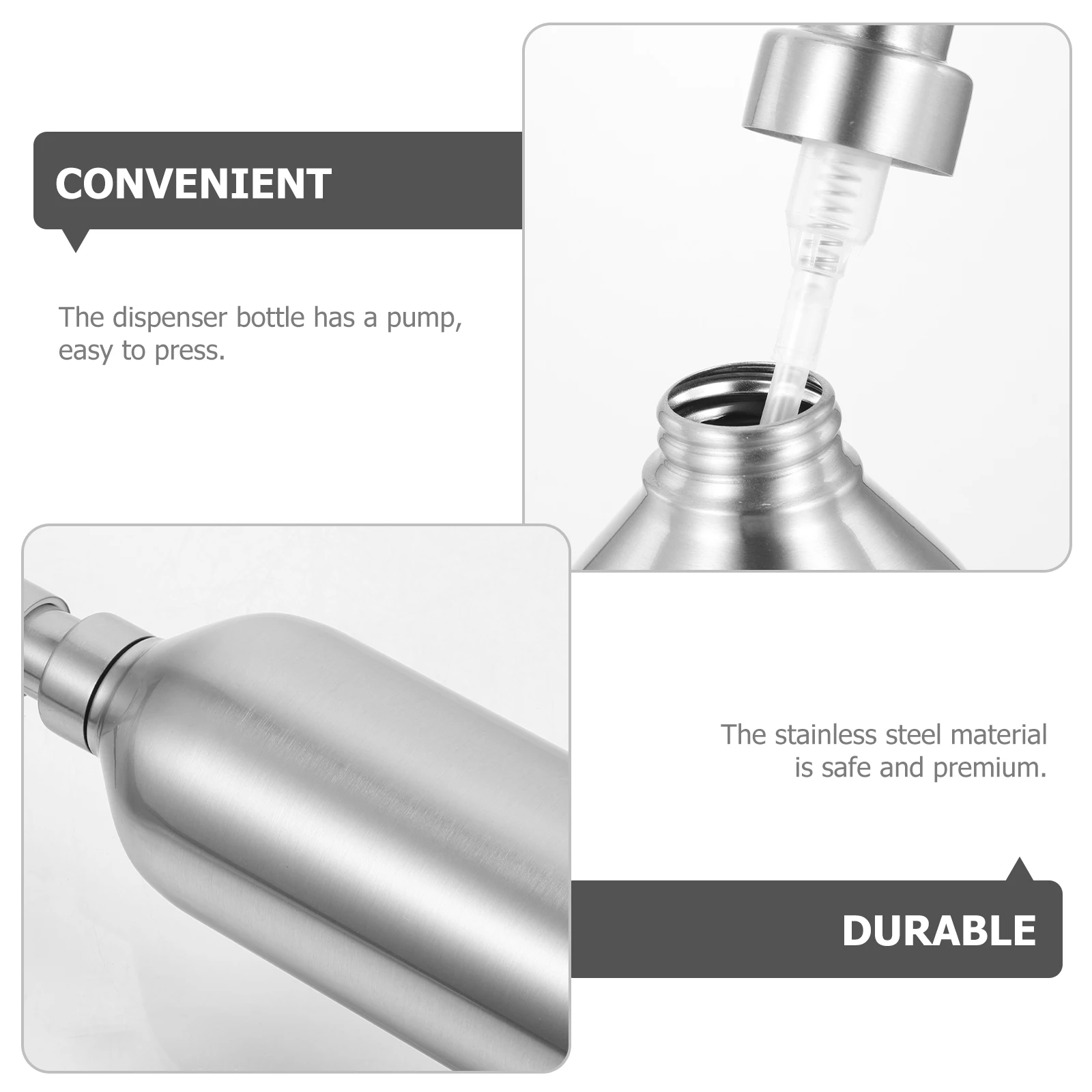 

Stainless Steel Soap Refillable Pump Bottle For Bathroom Kitchen Home Use Liquid Shampoo Container Easy Press Lotion