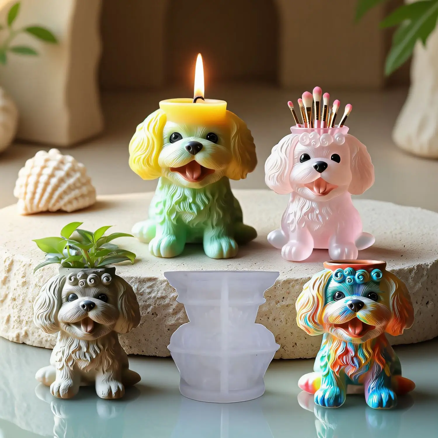 Cute Poodle Dog Flower Pot Silicone Mold DIY Cement Concrete Gypsum Resin Mould for Succulent Plant Pot Handmade Craft