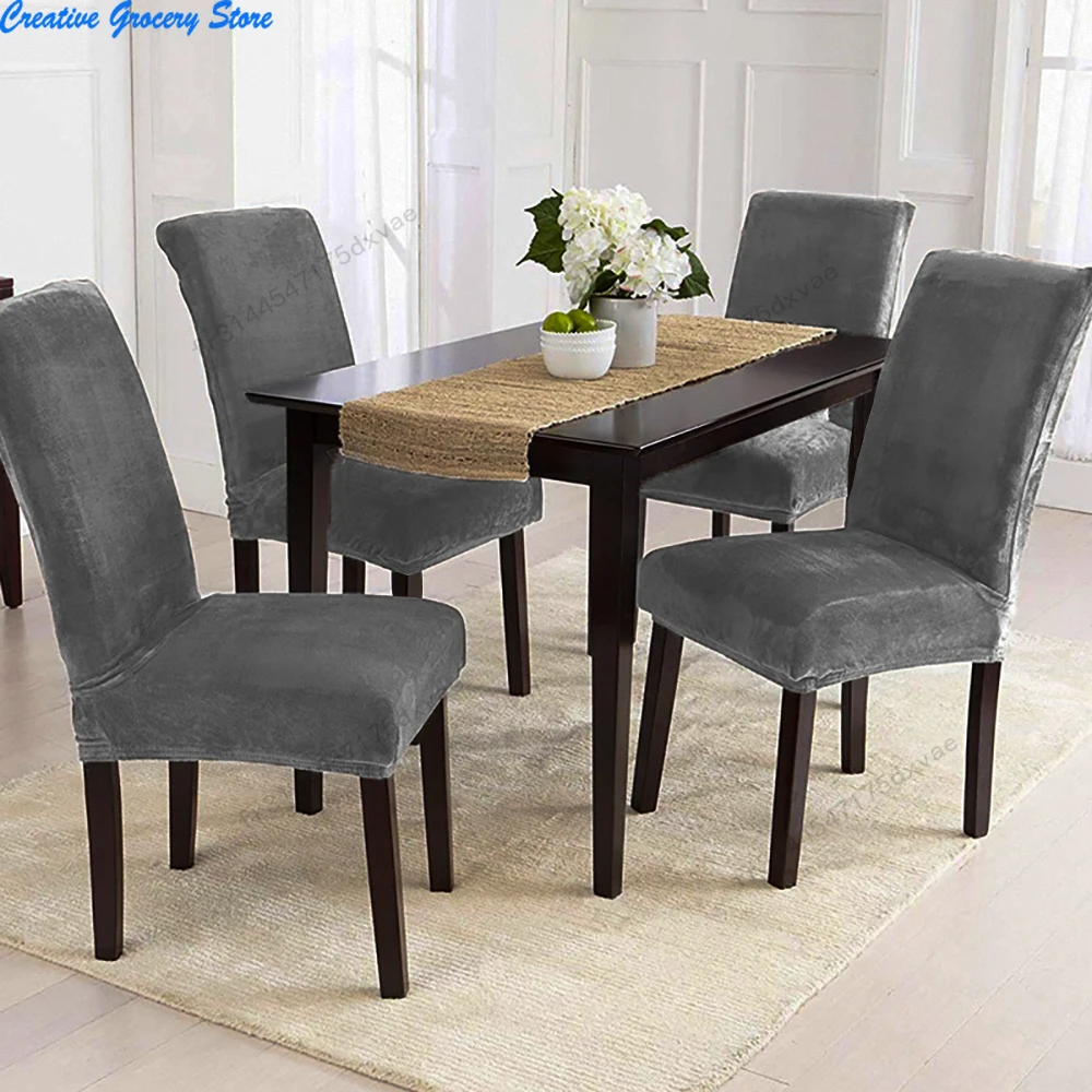 

Velvet Fabric Chair Covers Soft Elastic Chair Slipcovers Plain Removable Chair Seat Covers Office Hotel Restaurant Dining Room