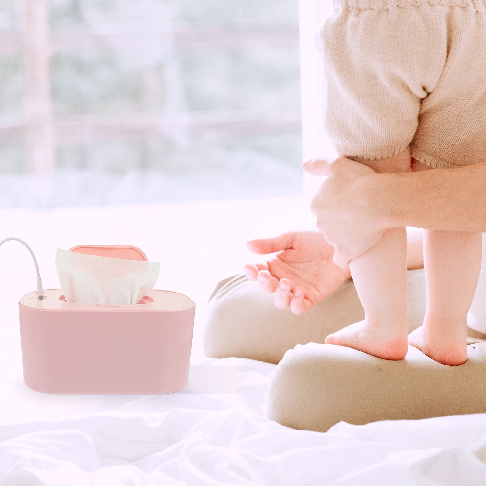 

1pc Baby Wipes Heater Wet Tissue Warmer Thermostatic Heating Saving Abs Pp Material Compatible All Brands Pink