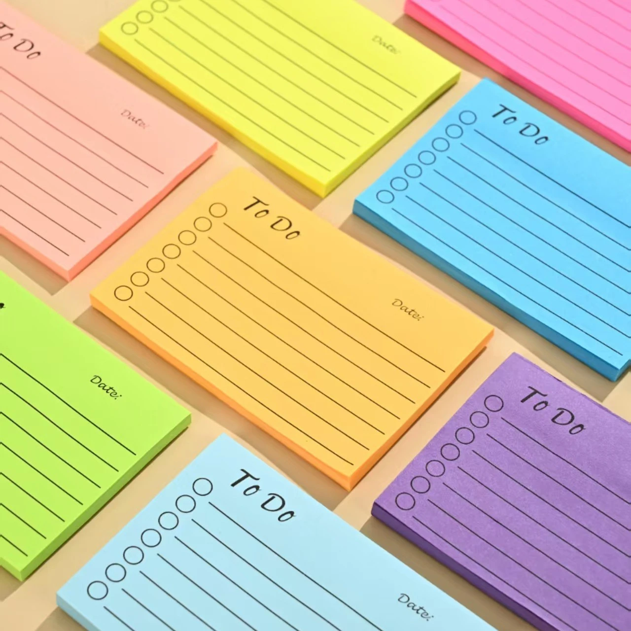 Fluorescent multi colored memo pad, self-adhesive memo pad, memo reminder learning to-do list, multi-color memo pad