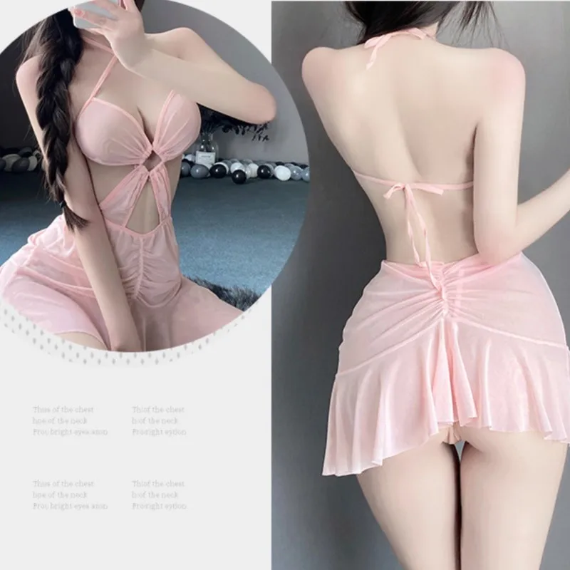 Babydolls Correa de cuello de malla con diseño transparente fino y resistente a desgarros Vestido casual mujer Traje sexy Ropa interior mujer xxx