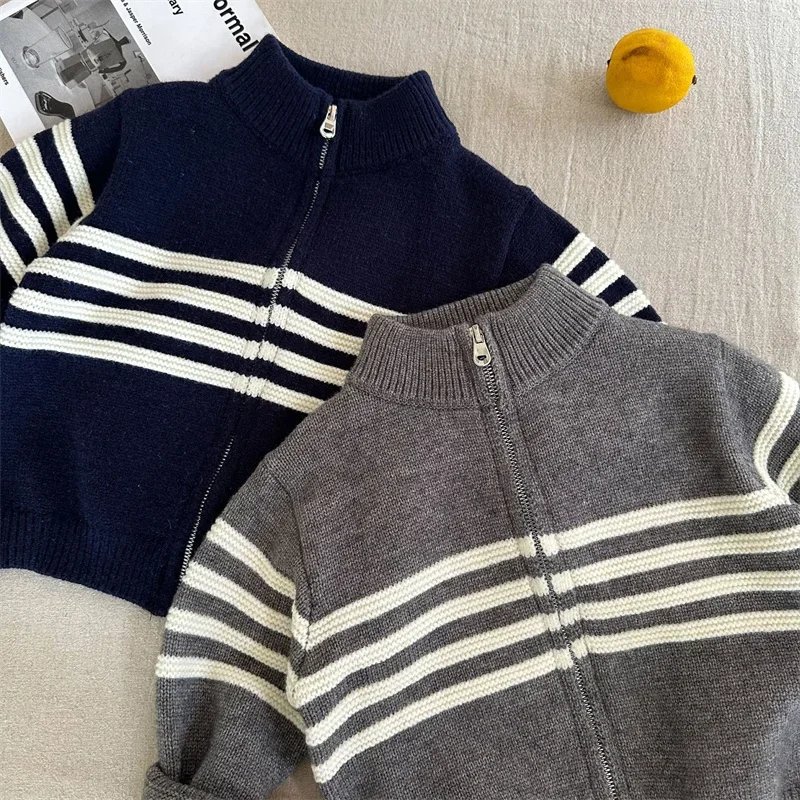 

Boys Woolen Sweater Crochet Cotton Windbreak 2024 Zipper Plus Thicken Autumn Winter Cardigan Warm Children's Clothing