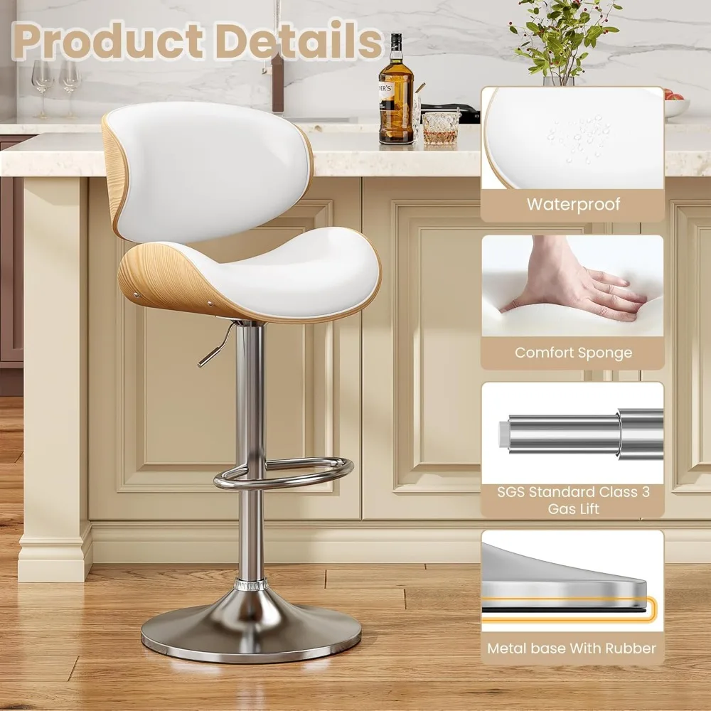 Barhocker, Küchentheke, Barhocker, Insel-Barhocker mit Rückenlehne, 3er-Set, Schneewittchen