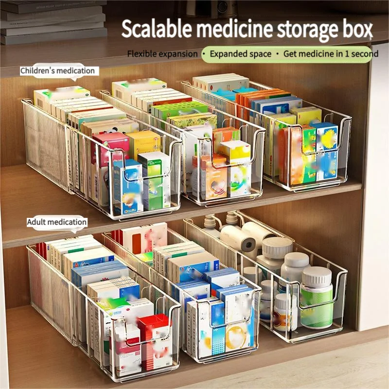 1pc Modern Medicine Storage Box Transparent Scalable Storage Box Cabinet Ointment Holder Medicine Baskets for Home Organization