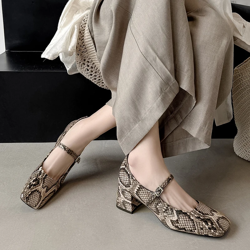 Handmade Handmade Customize Women Snake Pattern Cow Genuine Leather Work Pumps Square Toe Buckle Strap Office Lady High Heeled Shoes New - Aliexpress Deal